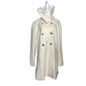 NWT Classic Liz Claiborne Cream Double-Breasted Wool Winter Coat Jacket